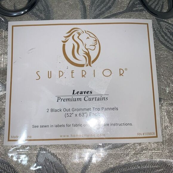 Superior Premium Curtains Set of 2 Top Grommet Panels Ivory Leaves 52x63 New - Picture 3 of 4